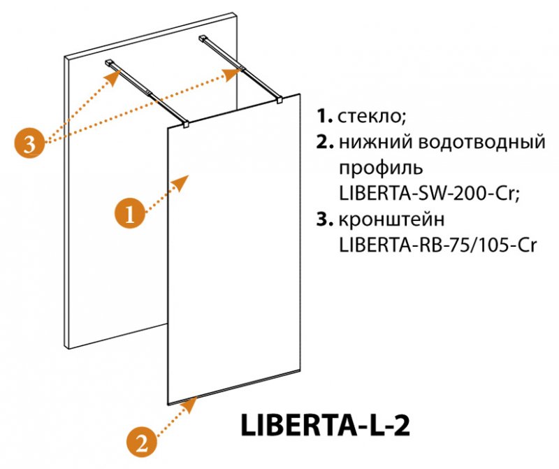 Дополнительное фото №1 Душевая перегородка Cezares LIBERTA-L-2-125-C-Cr два независимых входа