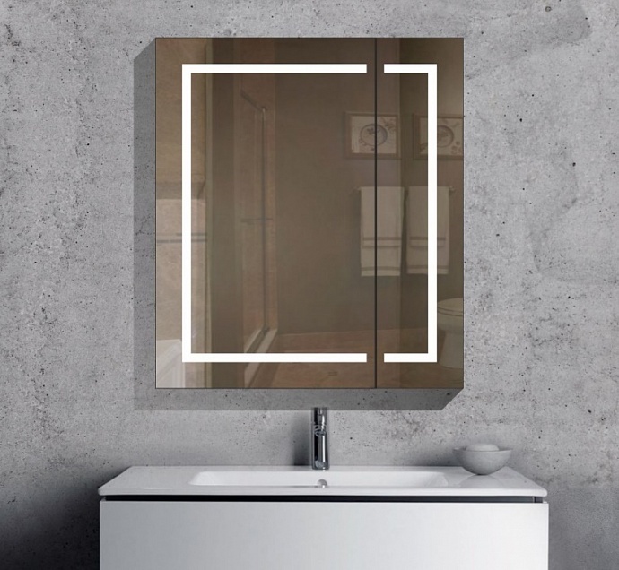 Фото Camelia 700*800.1011L Шкаф-зеркало с подсветкой (холодной), кноп.выкл. с розеткой, 1 стеклополки