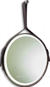Зеркало для ванной Kapitan light D710 мм (бесконтактный сенсор, коричневая кожа)