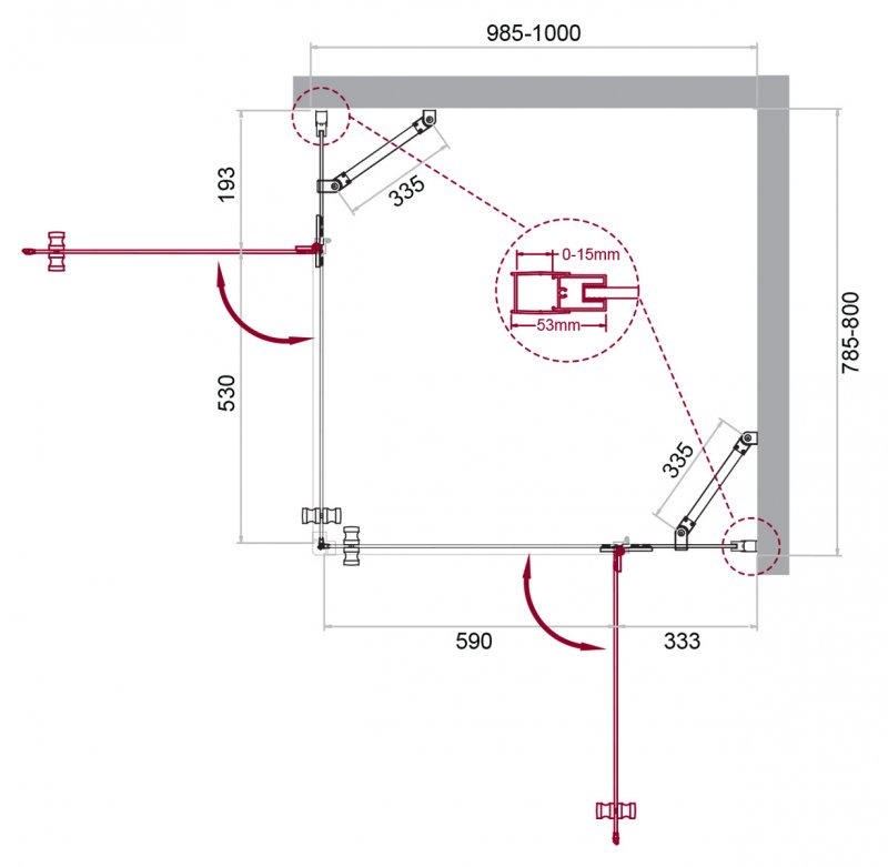 Дополнительное фото №4 Душевой уголок BelBagno KRAFT-AH-22-100/80-C-Cr-R