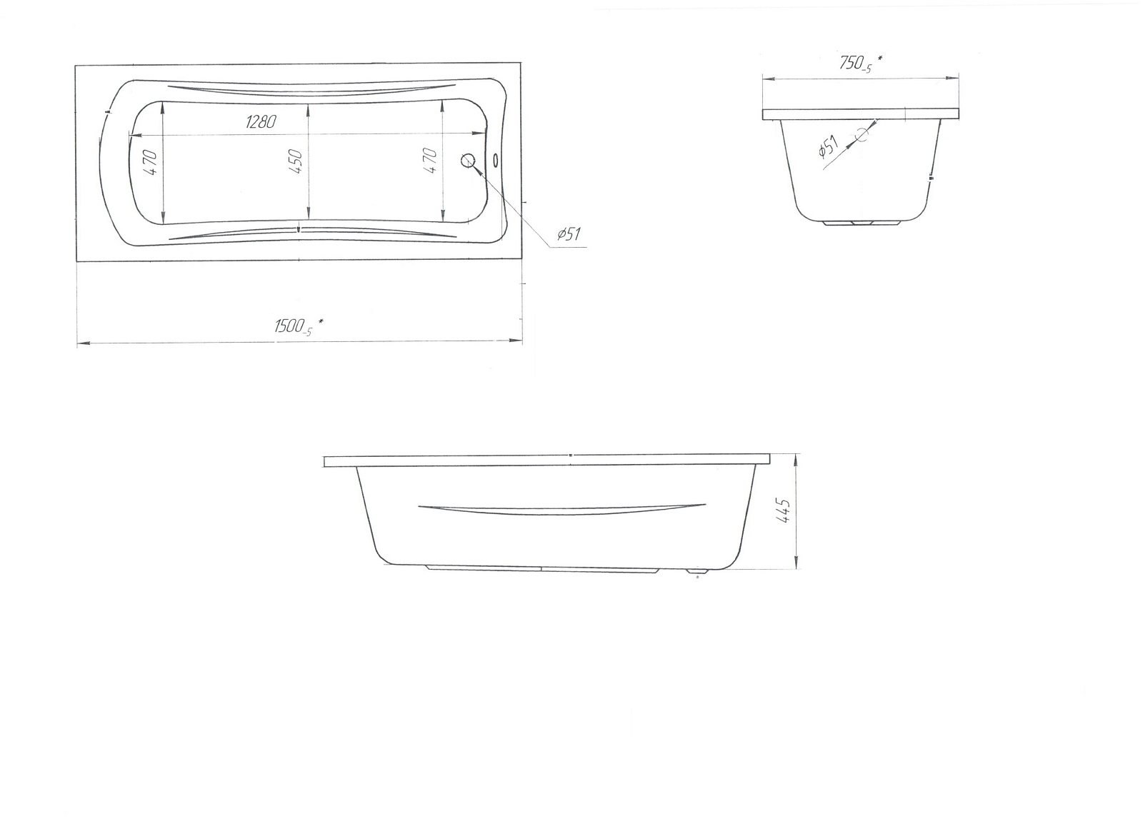 Дополнительное фото №3 Ванна акриловая Marka One Prime 150*75 без каркаса