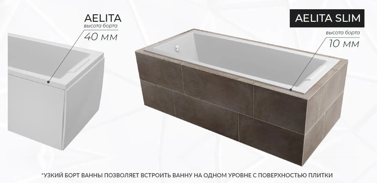 Дополнительное фото №3 Ванна акриловая Marka One Aelita Slim 165*75 без каркаса