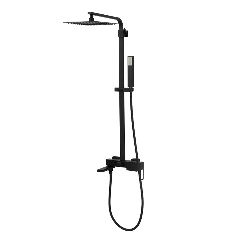 Фото Душевая стойка Belbagno LUC-VSCM-NERO со смесителем для ванны, верх. и руч.душем, черный