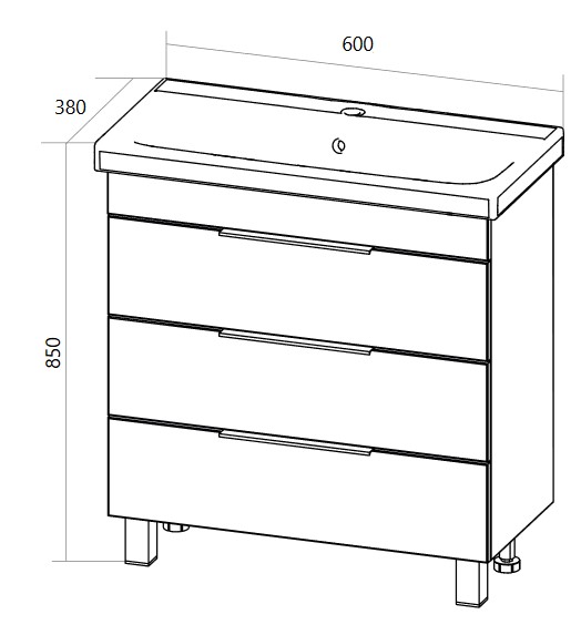 Дополнительное фото №1 Тумба Gaula 60H 3я White с раковиной Slim