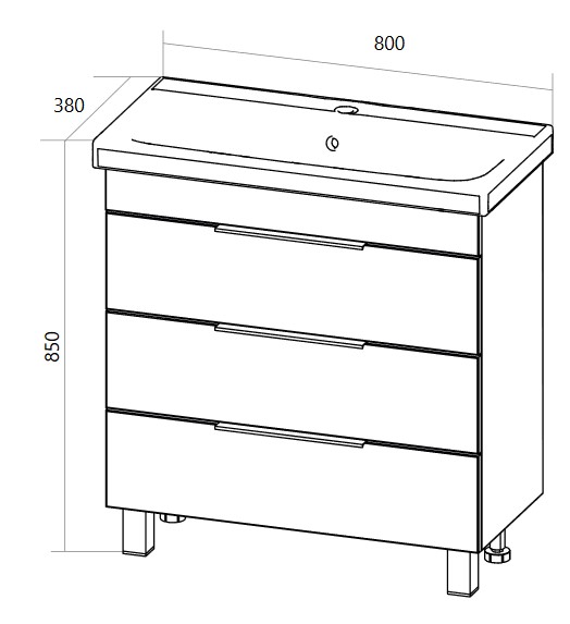 Дополнительное фото №3 Тумба Gaula 80 H 3я Black с раковиной Slim