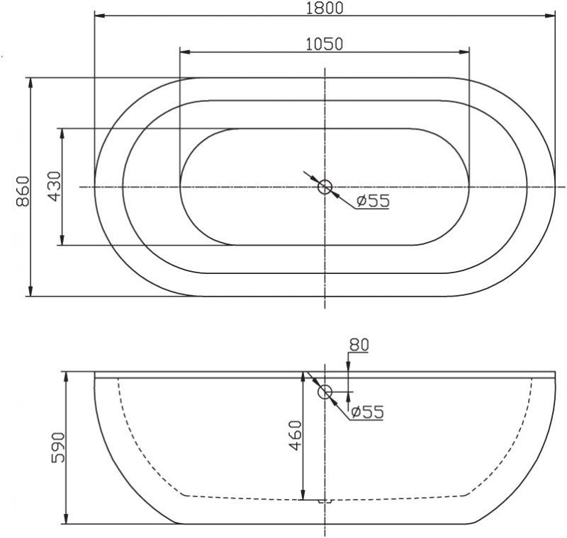 Дополнительное фото №1 Ванна акриловая отдельностоящая Belbagno BB13-1800 180*86