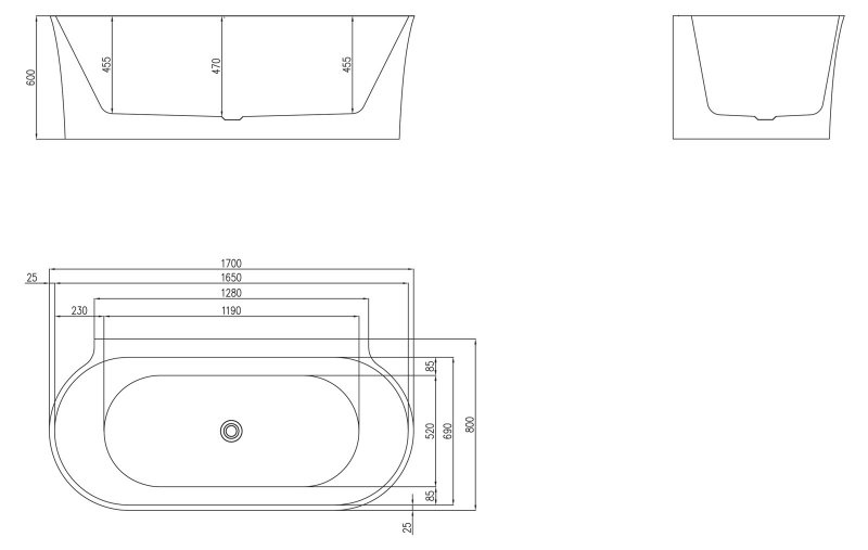 Дополнительное фото №3 Ванна акриловая пристенная Belbagno BB409-1700-800-W/NM 170х80