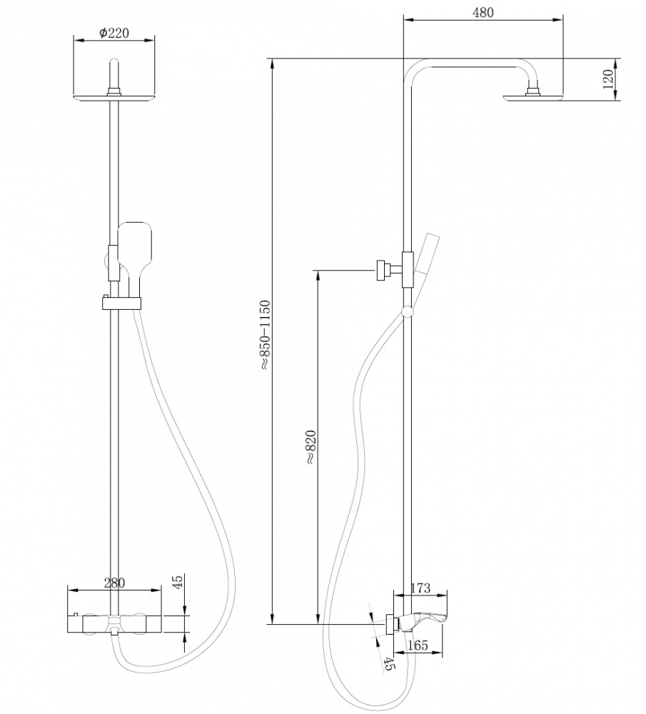 Дополнительное фото №2 Душевая стойка Abber Thermostat AF8516B с термостатом и изливом, черная матовая
