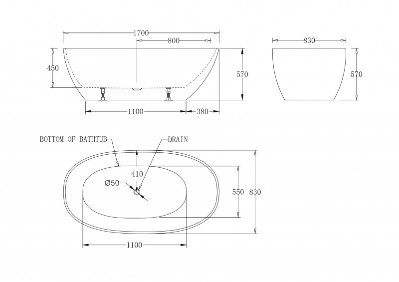 Дополнительное фото №2 Ванна акриловая отдельностоящая Belbagno BB80-1700-W0 без перелива