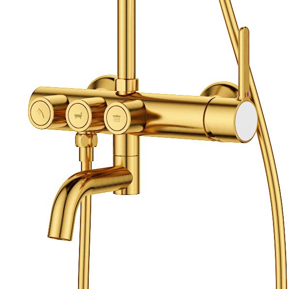 Дополнительное фото №1 Душевая стойка Cezares ECO-CVD-BORO со смесителем для ванны, верхним и ручным душем браш. золото