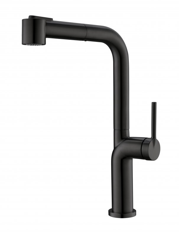 Фото Смеситель для кухни с выдвижной лейкой BelBagno BB-LAM60-NERO, двухрежимный, черный матовый