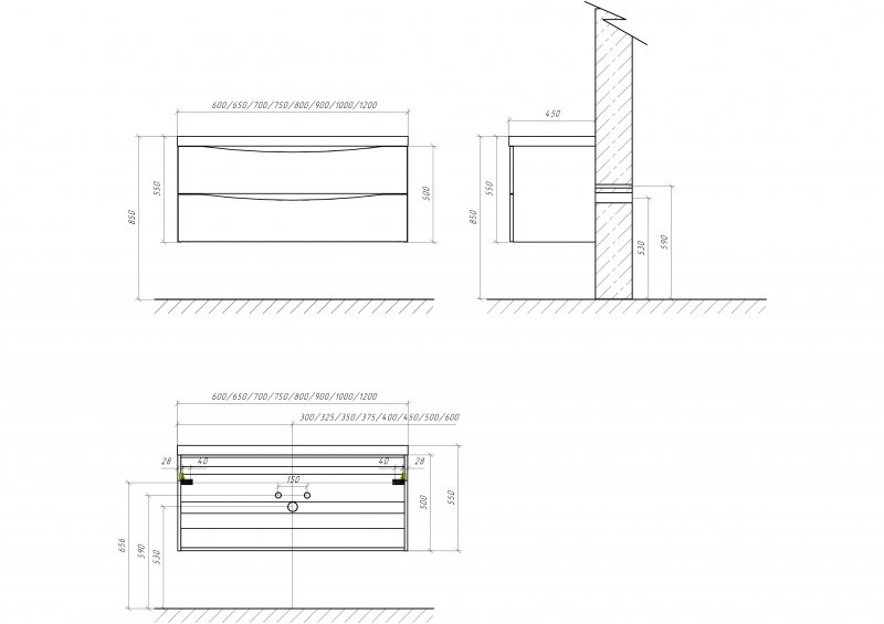 Дополнительное фото №1 Тумба Belbagno Marino 100*45*55 Nero Lucido с раковиной 