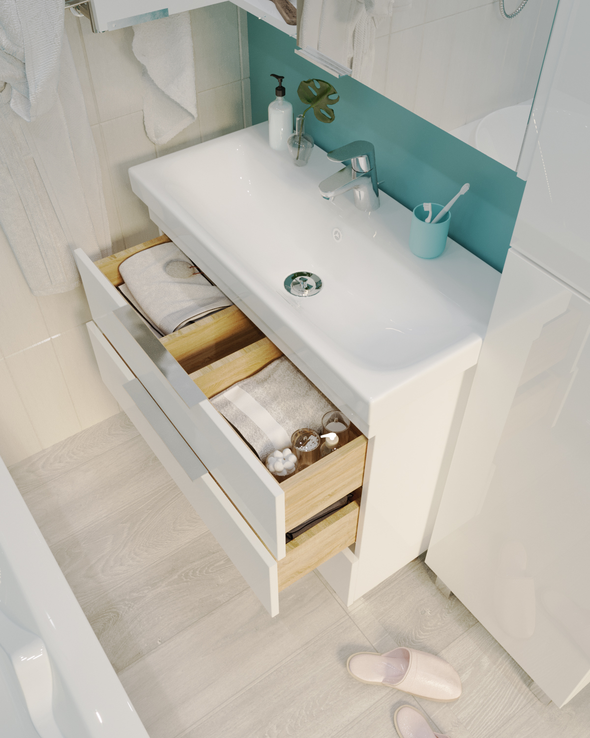 Дополнительное фото №1 Тумба Gaula 60H 3я White с раковиной Moduo Slim