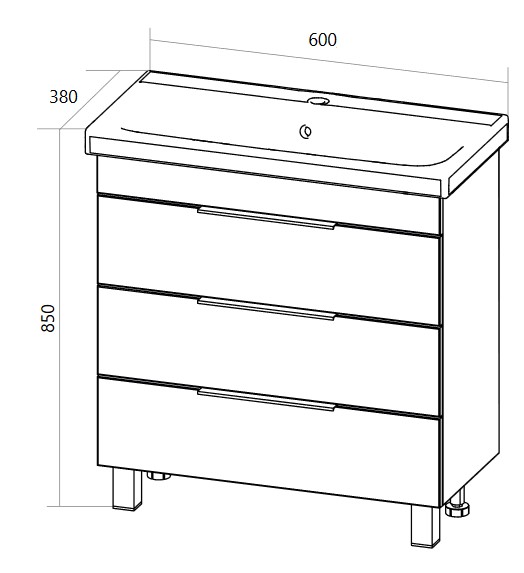 Дополнительное фото №5 Тумба Gaula 60H 3я White с раковиной Moduo Slim