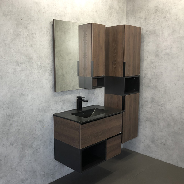 Фото Тумба Comforty Франкфурт-75 шоколадно-коричневая с чёрной раковиной 75Е