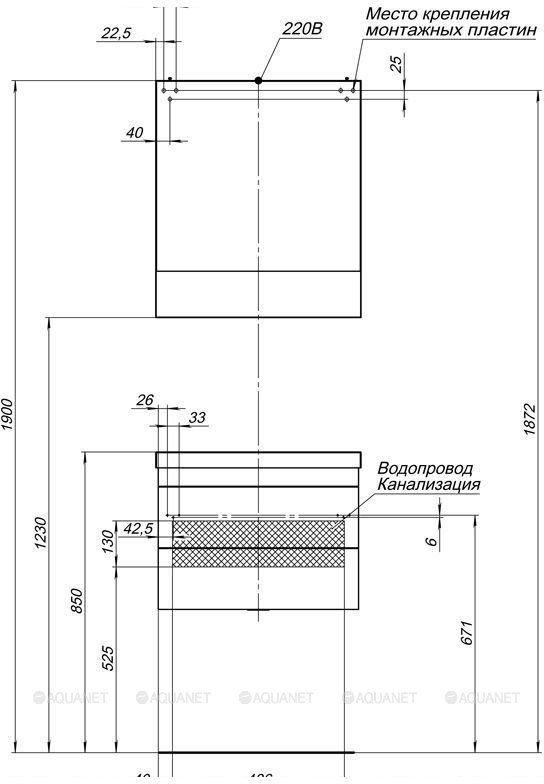 Дополнительное фото №2 Тумба Aquanet Нота 58 цв.белый глянец 2ящ с раковиной Нота 58