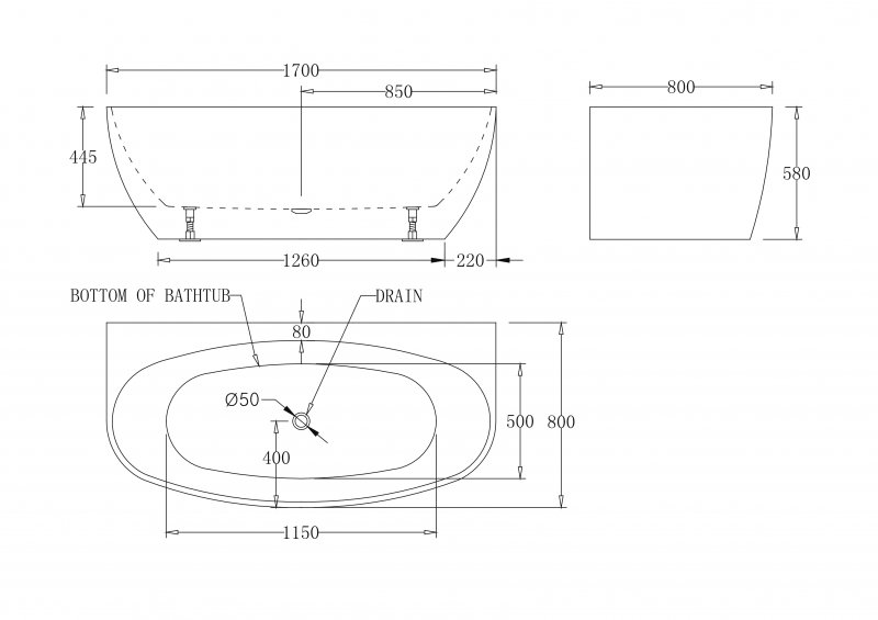 Дополнительное фото №1 Ванна акриловая пристенная Belbagno BB83-1700 170х80 без перелива
