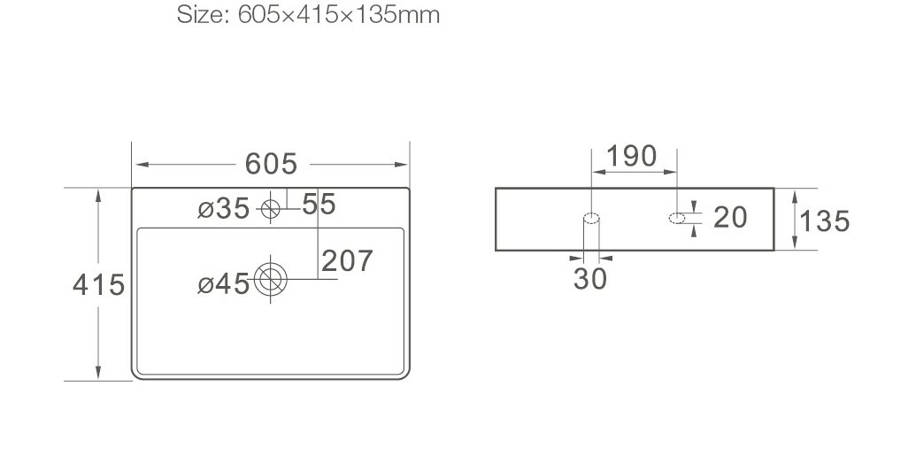 Дополнительное фото №1 Раковина керамическая черная 600х425х135 накладная с переливом SANTILINE