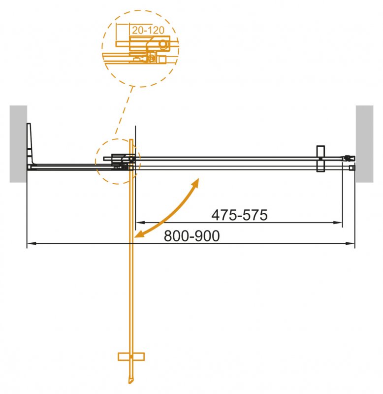 Дополнительное фото №5 Душевая дверь CEZARES SLIDER-B-1-80/90-BR-Cr хром