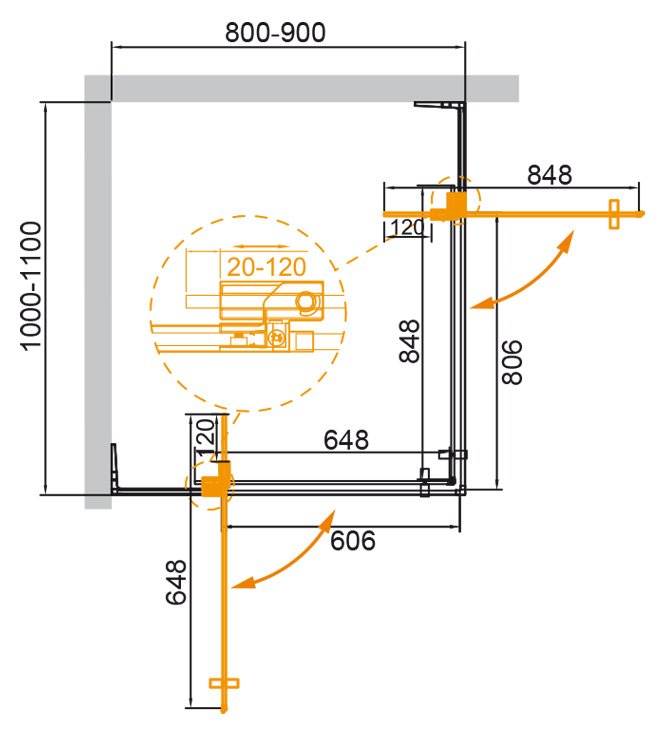 Дополнительное фото №5 Душевой угол Cezares SLIDER-AH-2-80/90-100/110-C-Cr