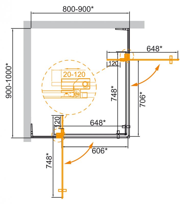 Дополнительное фото №5 Душевой угол Cezares SLIDER-AH-2-80/90-90/100-GRIGIO-Cr