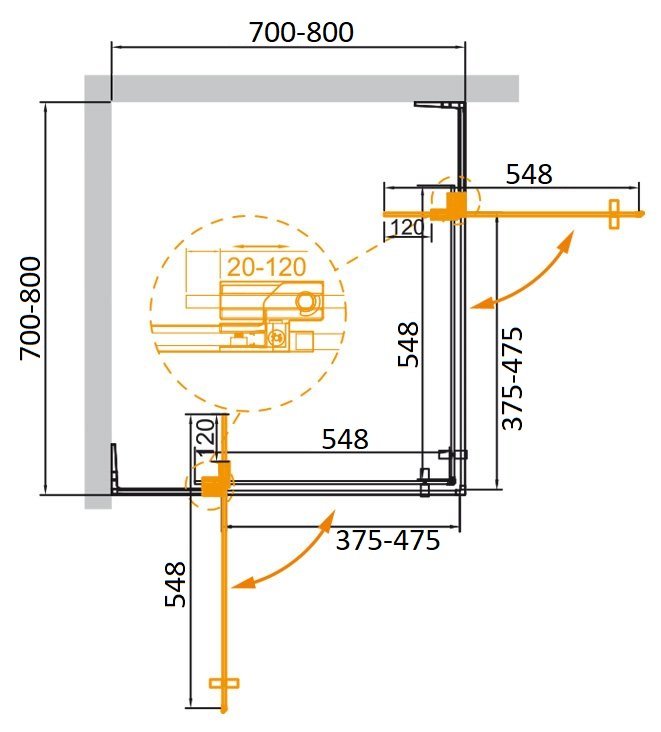 Дополнительное фото №5 Душевой угол Cezares SLIDER-A-2-70/80-C-NERO