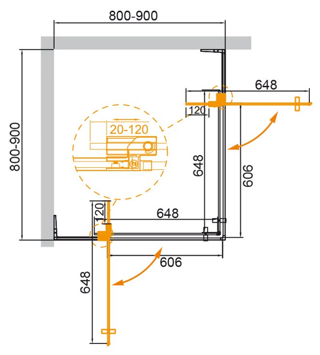 Дополнительное фото №5 Душевой угол Cezares SLIDER-A-2-80/90-C-Cr