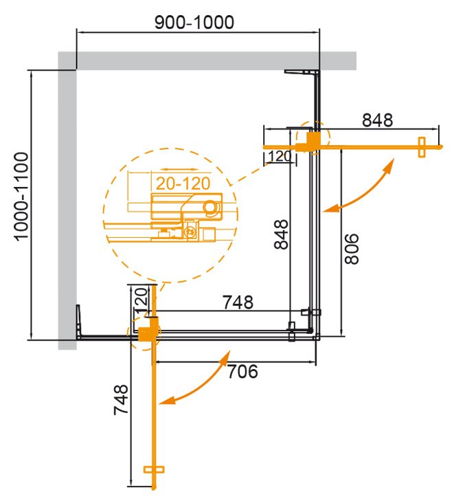 Дополнительное фото №5 Душевой угол Cezares SLIDER-AH-2-90/100-100/110-BR-NERO