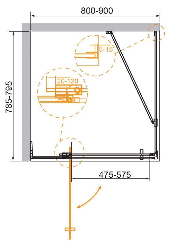 Дополнительное фото №8 Душевой угол Cezares SLIDER-AH-1-80-80/90-BR-Cr