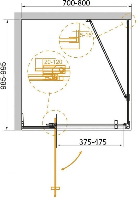 Дополнительное фото №7 Душевой угол Cezares SLIDER-AH-1-100-70/80-C-NERO