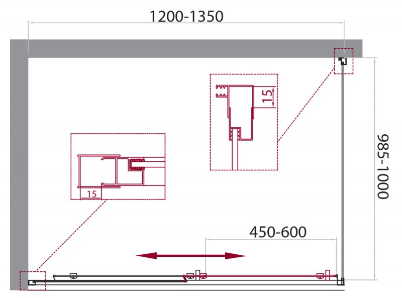 Дополнительное фото №2 Душевой угол Belbagno UNIQUE-AH-1-120/135-100-P-Cr