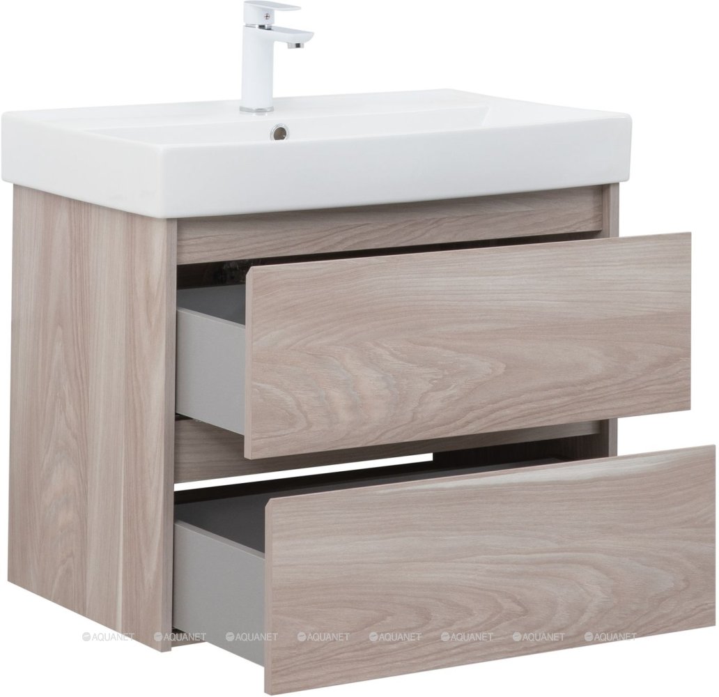 Дополнительное фото №6 Тумба Aquanet Nova Lite 75 2 ящ. цв. орех светлый с раковиной Латина 75