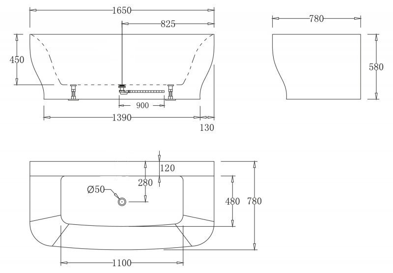 Дополнительное фото №2 Ванна акриловая пристенная Belbagno BB74-1650-W0 1650*780*590 без перелива