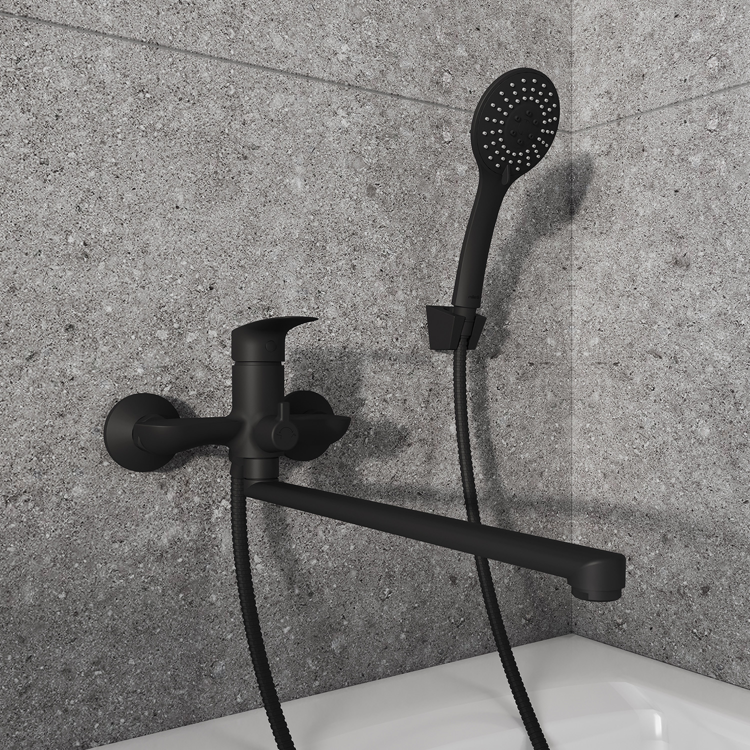 Дополнительное фото №1 Смеситель для ванны с длинным изливом, черный матовый RORBL00M10