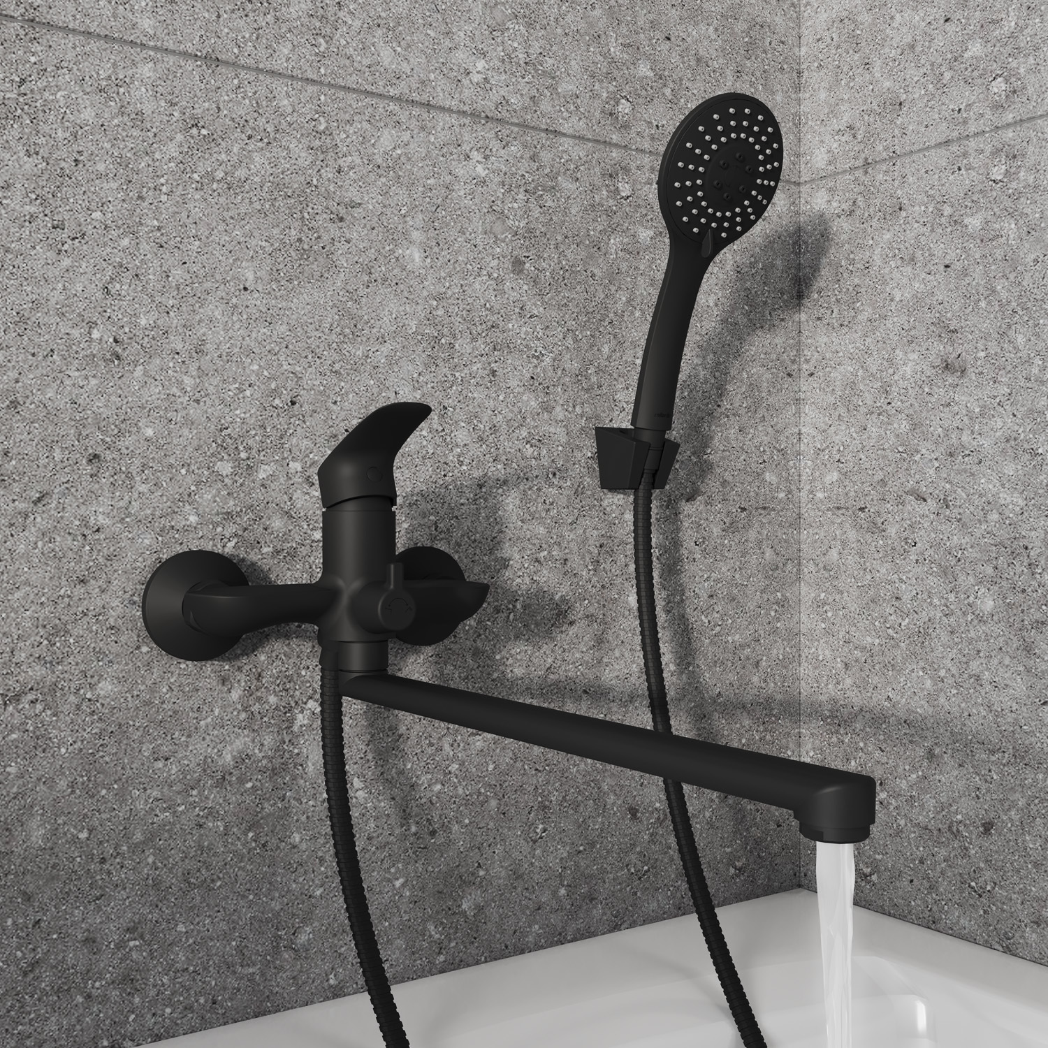 Дополнительное фото №2 Смеситель для ванны с длинным изливом, черный матовый RORBL00M10