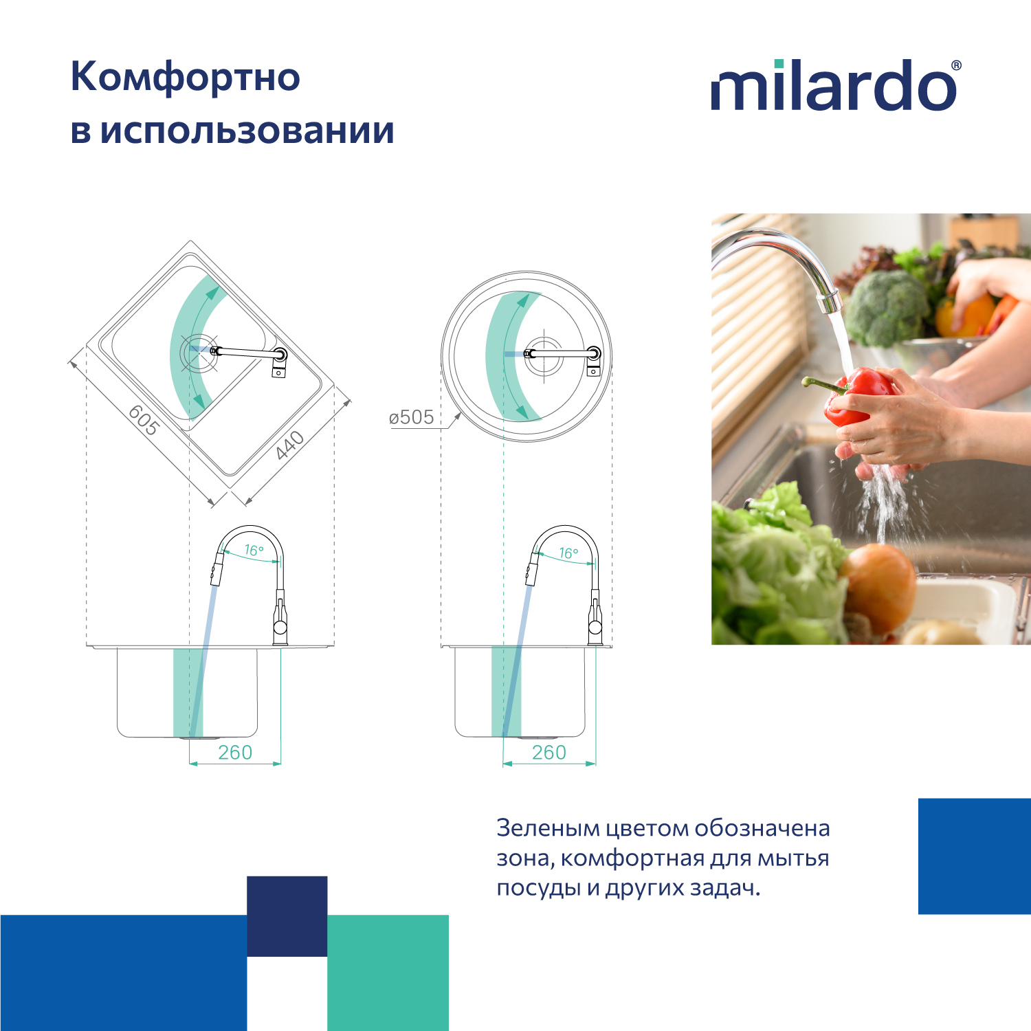 Дополнительное фото №6 Смеситель для кухни с гибким изливом и душ насадкой Milardo, черный матовый M01BL2FM05