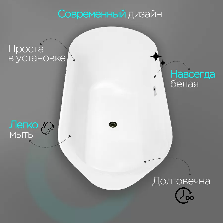 Дополнительное фото №3 Ванна акриловая отдельностоящая CHIEZZA Atalora 1680*750*600
