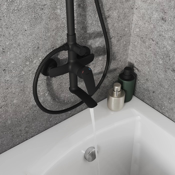 Дополнительное фото №2 Смеситель для ванны с верхним душем, черный матовый RORBL4FM06