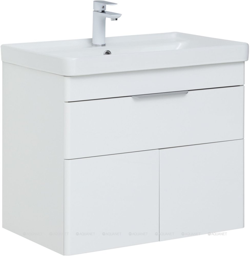 Дополнительное фото №12 Тумба Aquanet Ирис new 70 подвесная 1 ящ. 2 фасада цв. белый глянец с раковиной Ирис 70