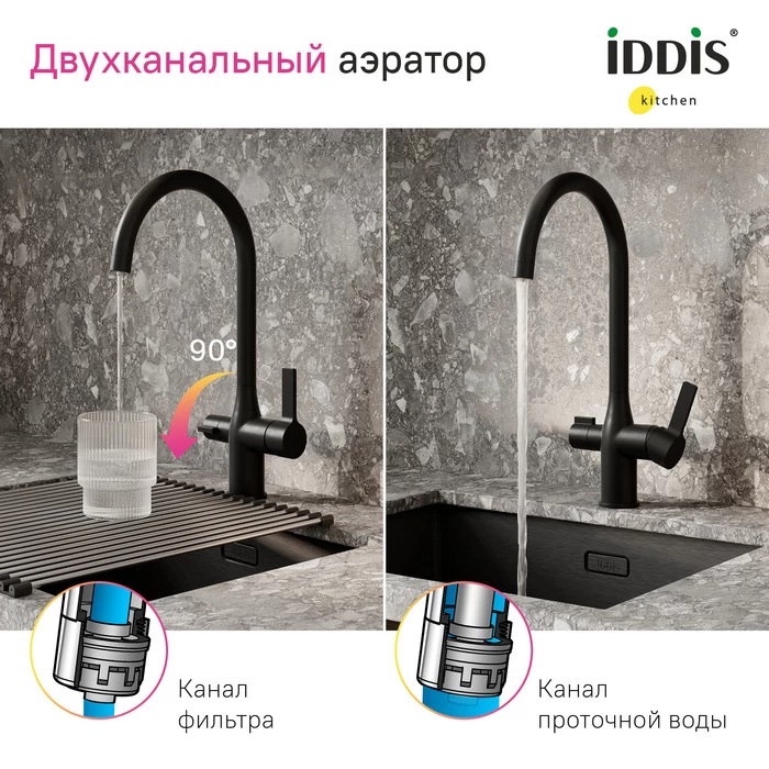 Дополнительное фото №8 Смеситель для кухни Iddis PURBLFJi05 черный матовый с каналом для питьевой воды
