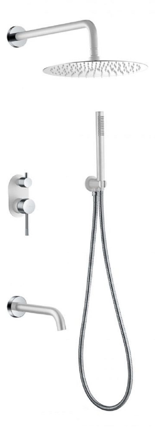Фото Смеситель встроенный + верхний+ ручной душ, Uno. White Chrome