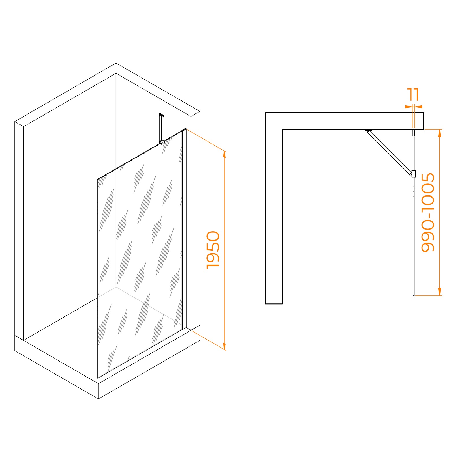 Дополнительное фото №1 Душевая перегородка RGW WA-102B 1000x1950, 6мм, Easy Clean