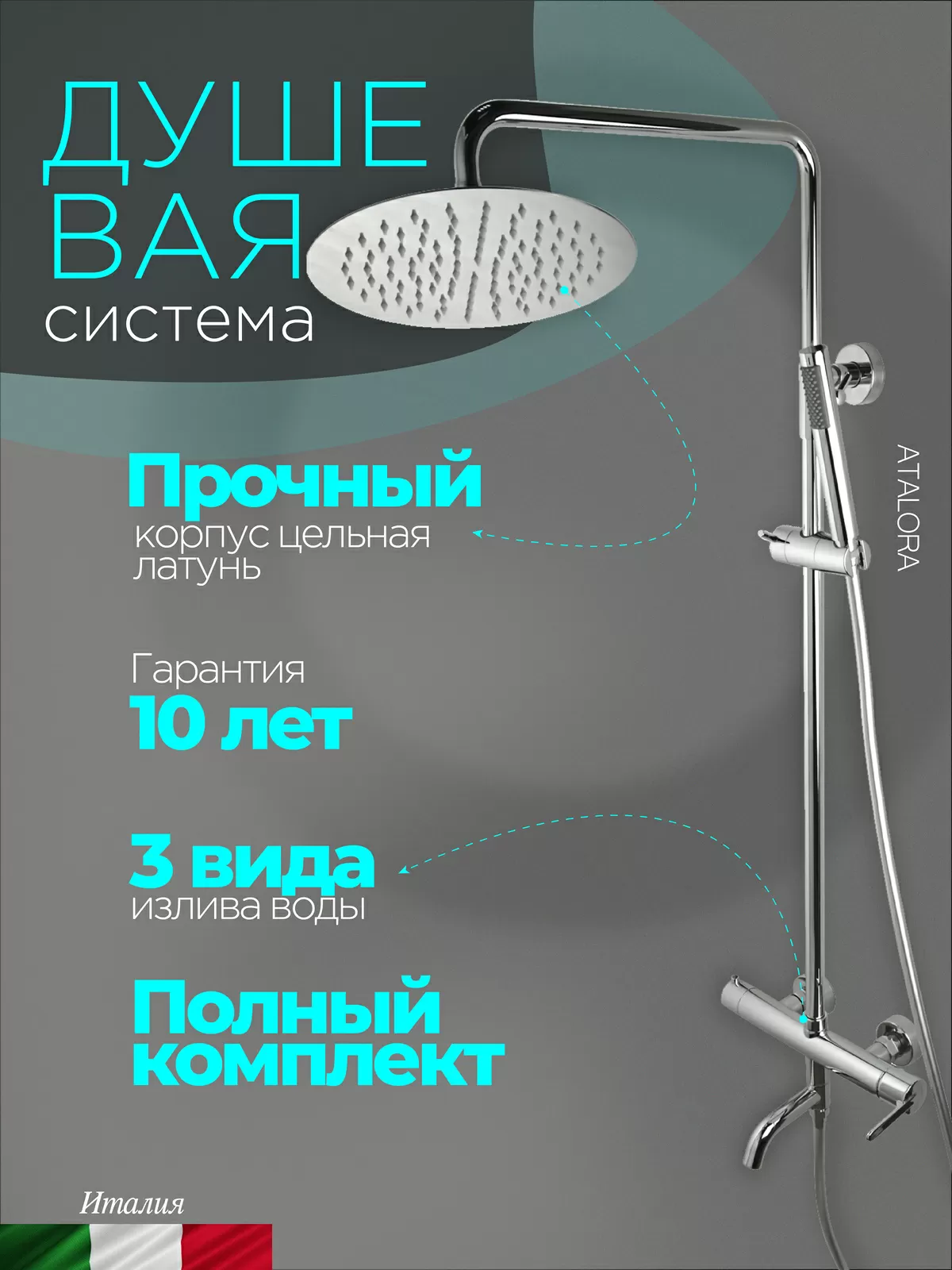 Дополнительное фото №1 Душевая система Chiezza Atalora, хром