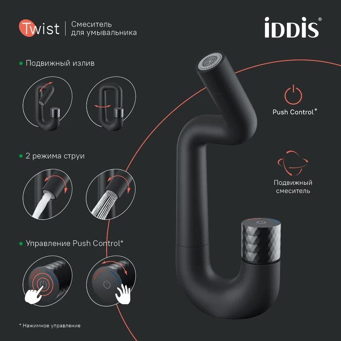 Дополнительное фото №4 Смеситель для раковины Iddis Twist, черный матовый
