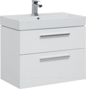 Тумба Aquanet Nova 75 2ящ. белая глянцевая с ручками хром и раковиной Латина 75