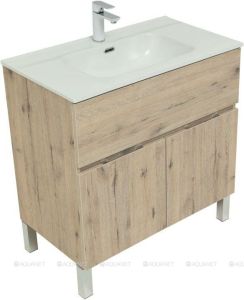 Тумба Aquanet Алвита new 80 напольная 1 ящ., 2 дв. цв. дуб веллингтон белый с раковиной flat 80