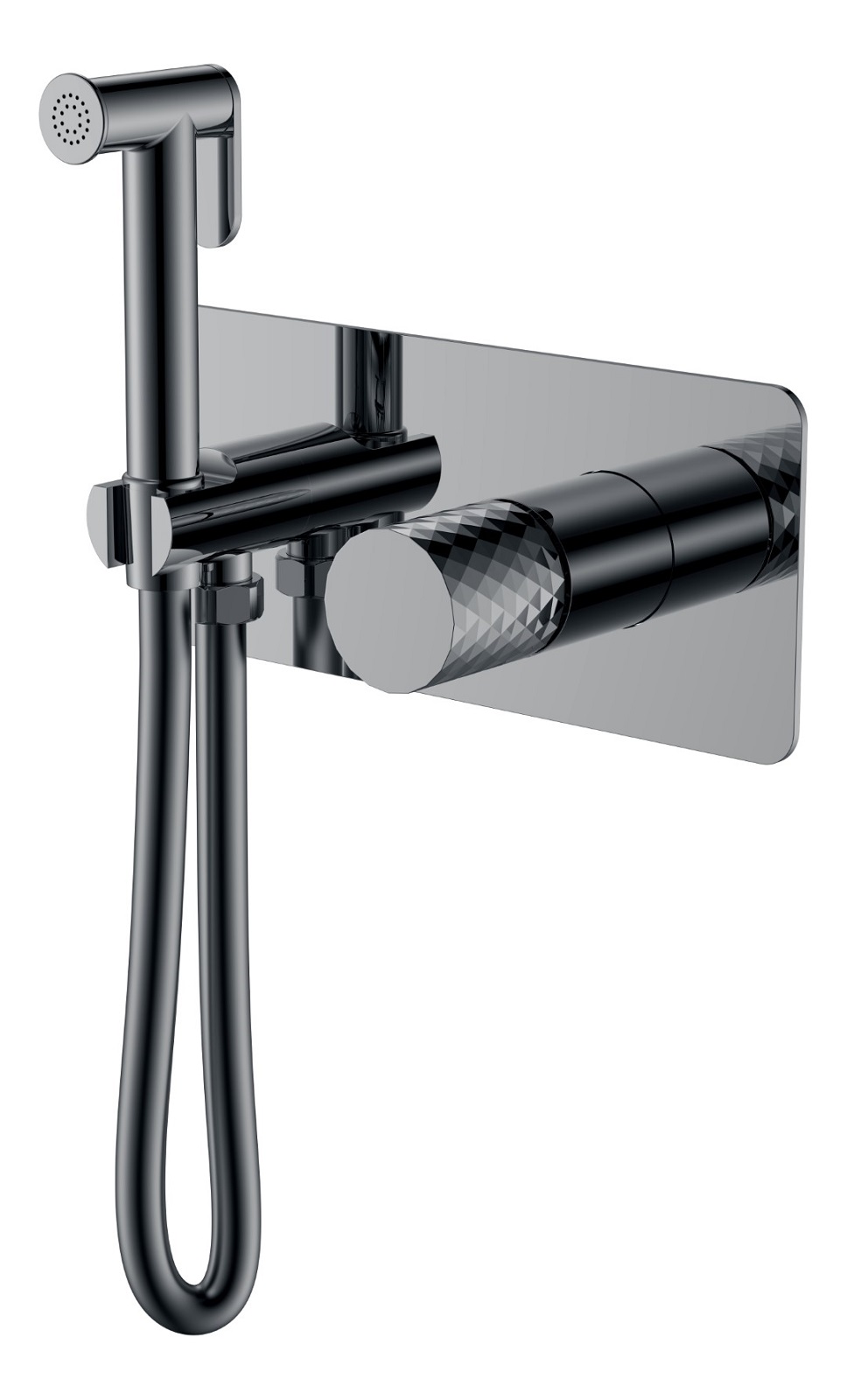 Фото Смеситель гигиенический Boheme Stick Shine Gun Metal c ручкой Diamond