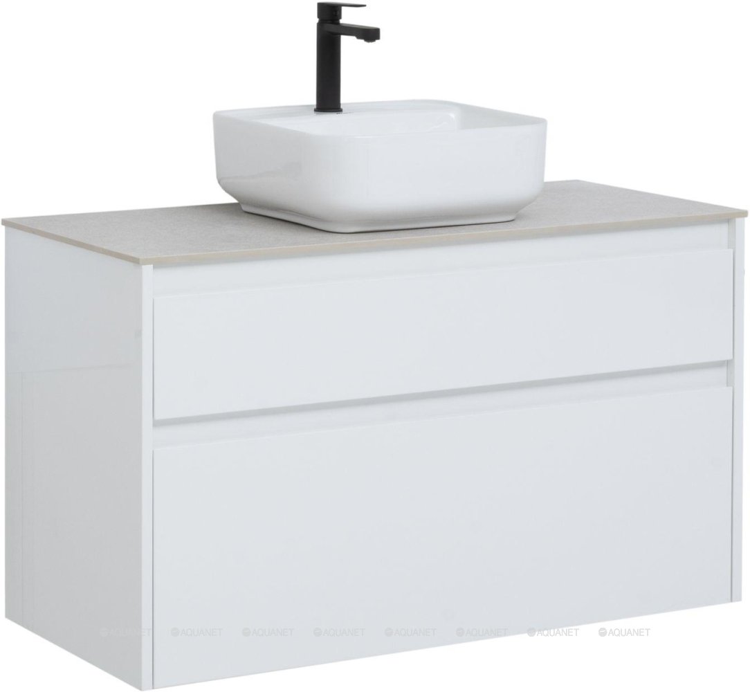 Фото Тумба Aquanet Nova Lite 100 2 ящ.цв. белый глянец со столешницей цв. мрамор TF01