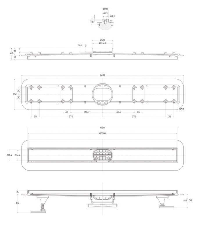 Дополнительное фото №4 Душевой лоток BELBAGNO LUCE 70 см BB-LD-LUCE-70-CR
