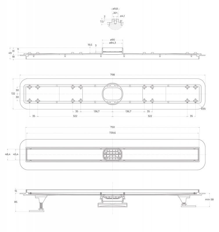 Дополнительное фото №1 Душевой лоток BELBAGNO LUCE 80 см BB-LD-LUCE-80-CR